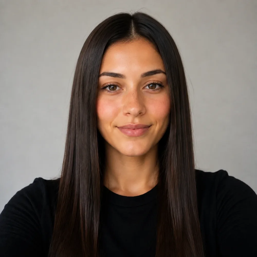 Ada before, with long straight dark brown hair
