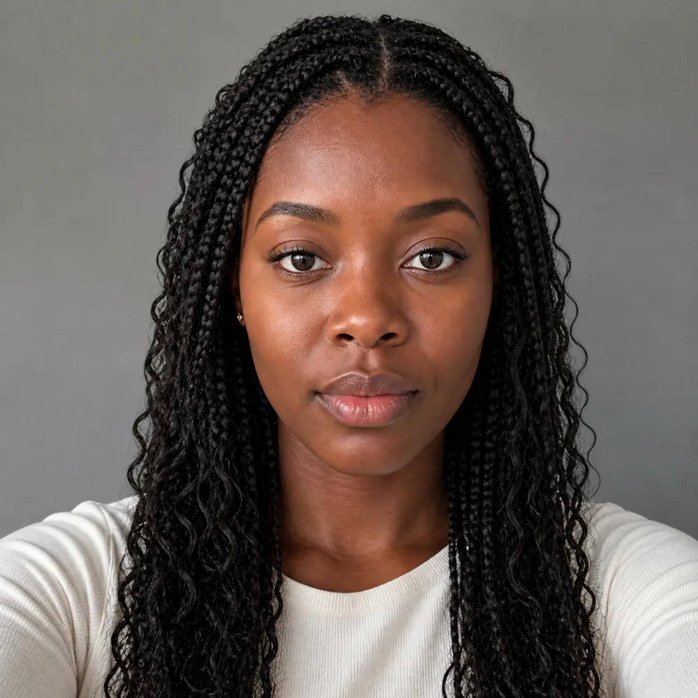 Amara with boho knotless braids and loose curly strands left out