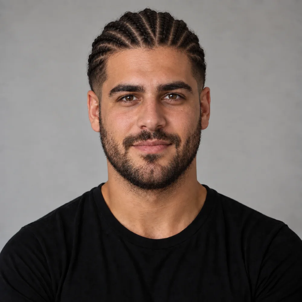 Elias with straight-back cornrows