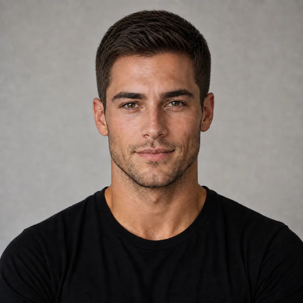 Noah with a full, restored front hairline worn short