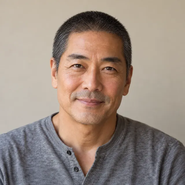 A man in his fifties with longish black and grey hair, with a buzz cut