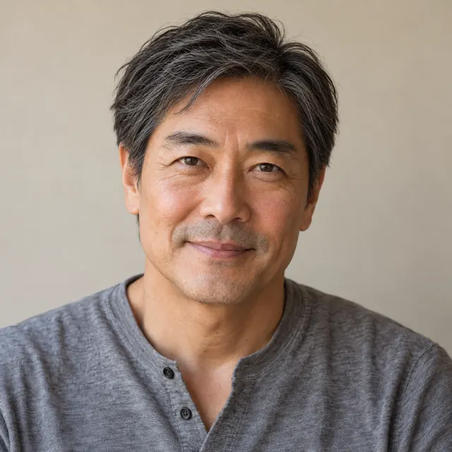 A man in his fifties with longish black and grey hair, with a soft short cut