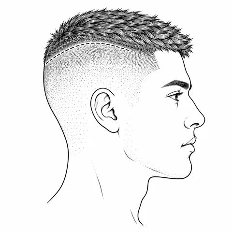 High fade diagram: the transition sits at the parietal ridge below a longer top
