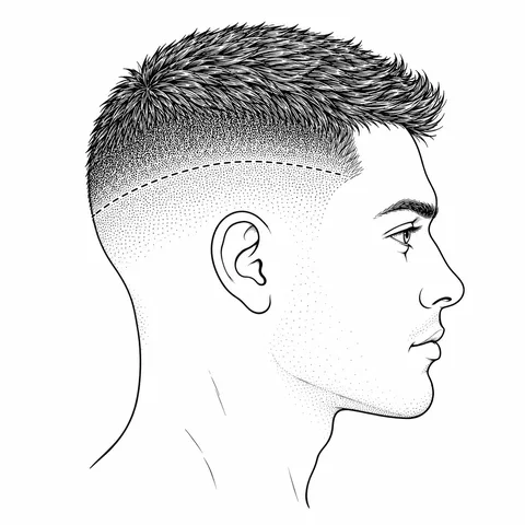 Skin fade diagram: a bare lower band blends through short stubble into longer hair above
