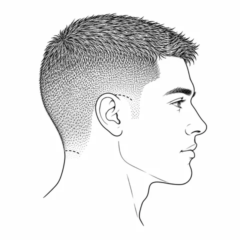 Taper diagram: only the sideburns and neckline graduate while the sides remain longer