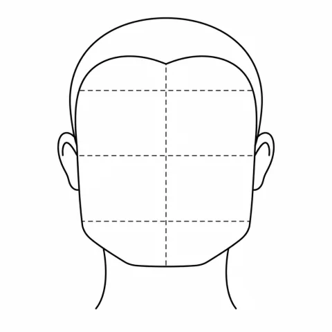 Square face outline: Forehead and jaw are similar in width, with defined jaw corners.