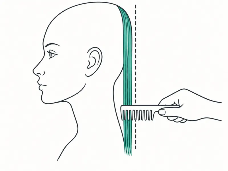 Side-profile head with a comb holding a section at 0° elevation.
