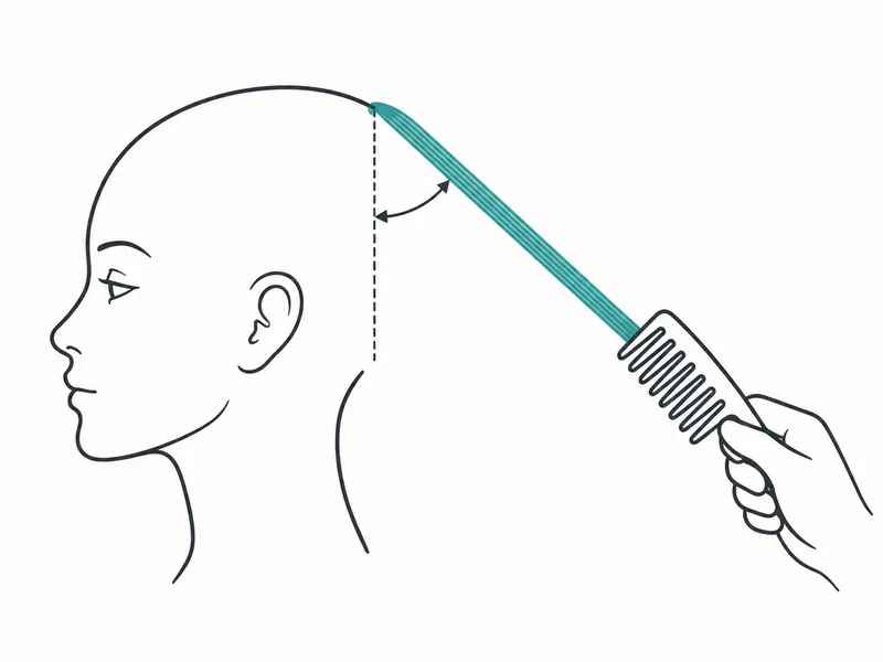 Side-profile head with a comb lifting a section at 45° elevation.