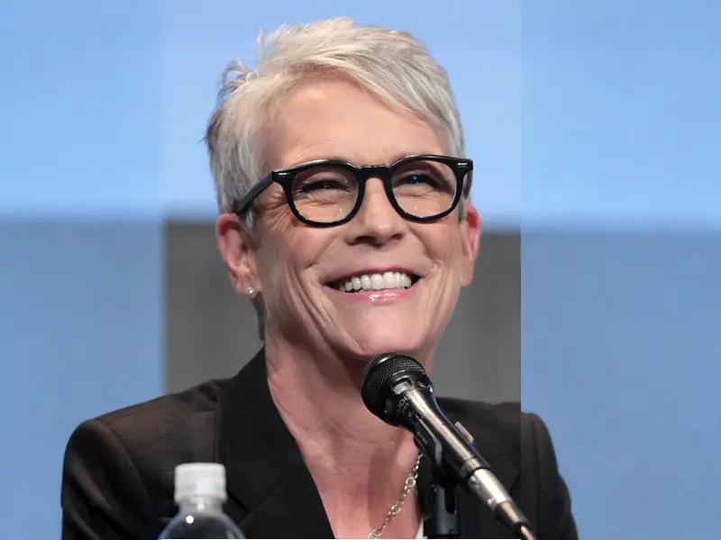 Jamie Lee Curtis with her silver-gray cropped cut